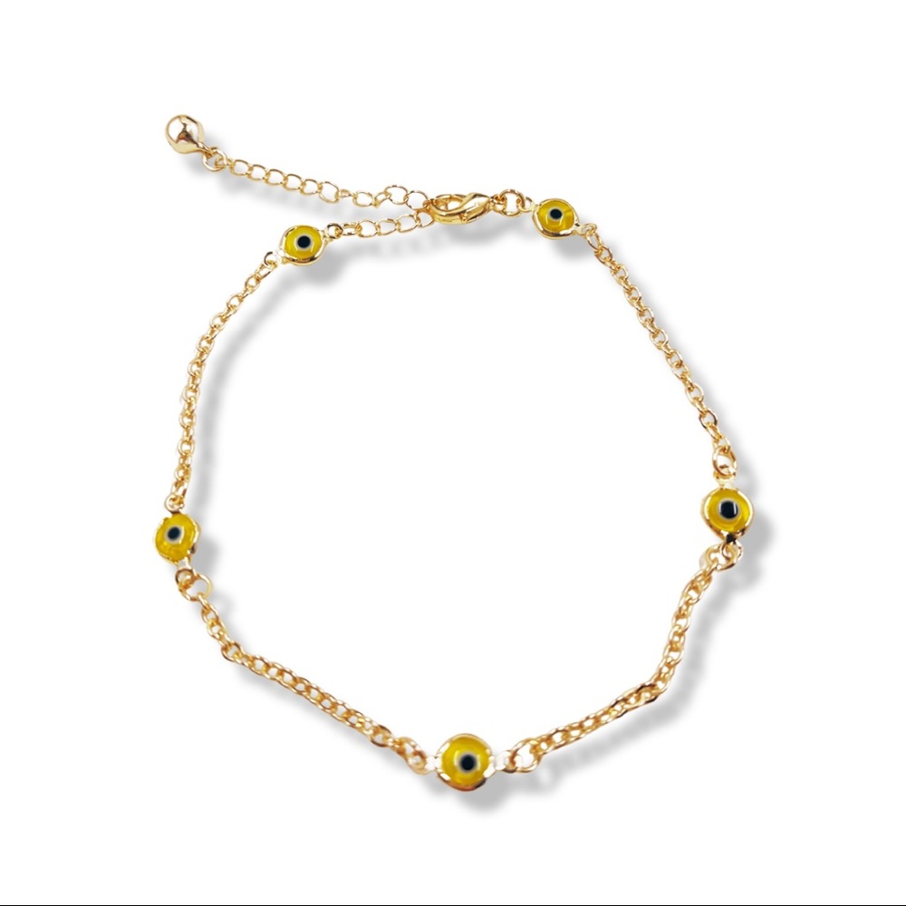 Yellow evil eye anklet
